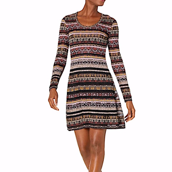 M Missoni Metallic Patterned Fit-&-Flare Long Sleeve Dress - Picture 2 of 14